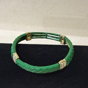 Green Quilted Slip on Elastic Women’s Bracelet with Rhinestones & Gold accents